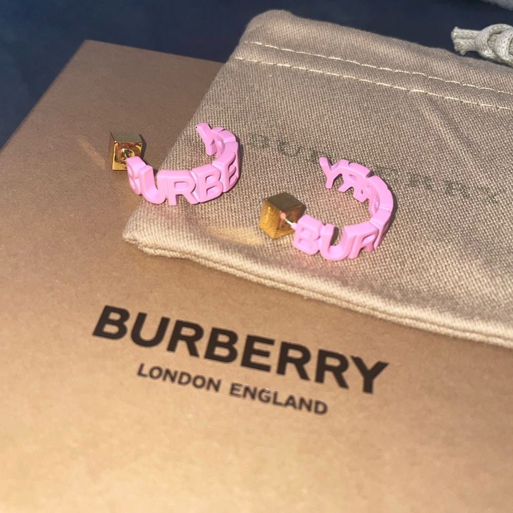 Burberry Pink Logo Letter Hoop Earrings